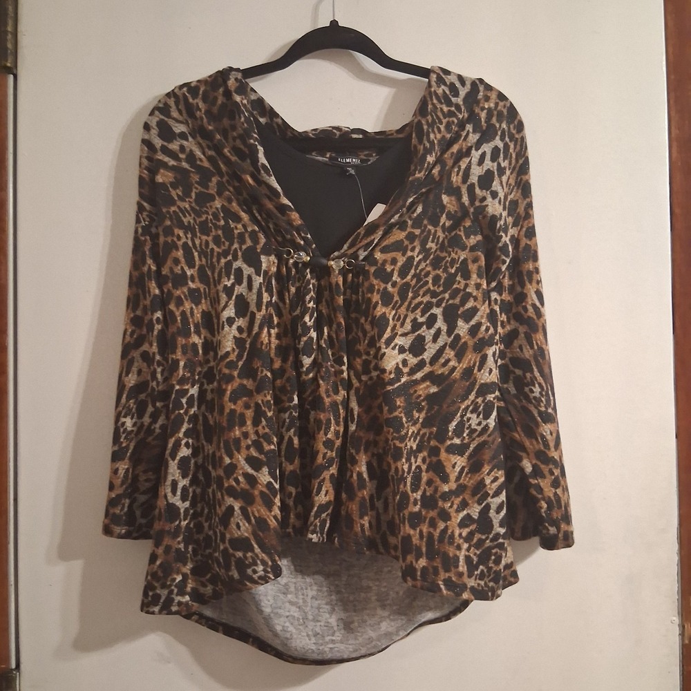 NWT Cheetah Animal Print Blouse Flowy Bead‎ Accent Macy's Petite XL Elementz